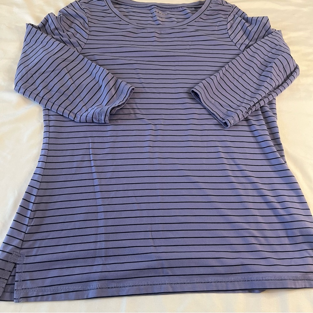 L.L.Bean Blue Striped Tunic Top Womens Small 3/4‎ Sleeve Lyocell